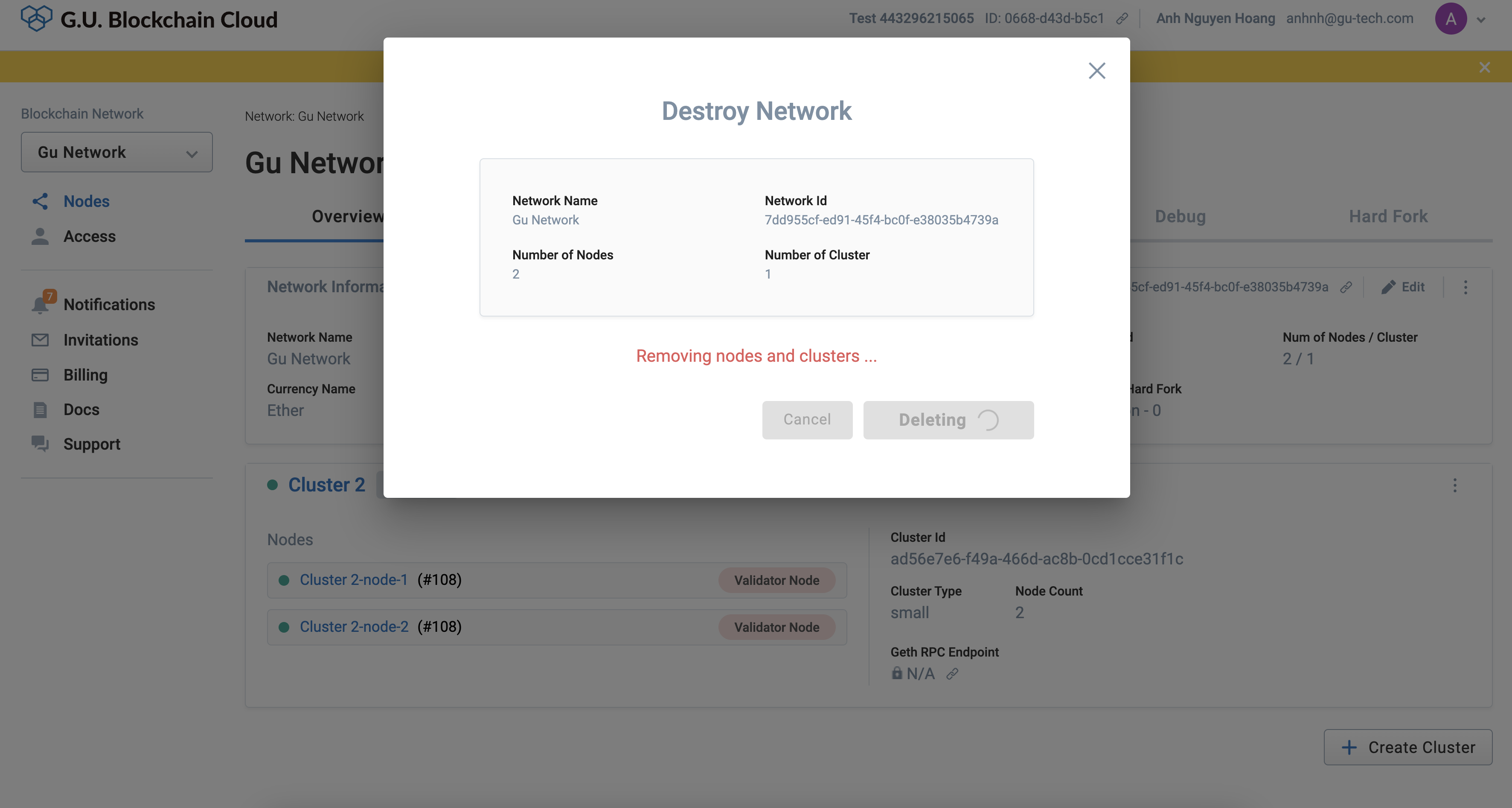 Deleting nodes and clusters