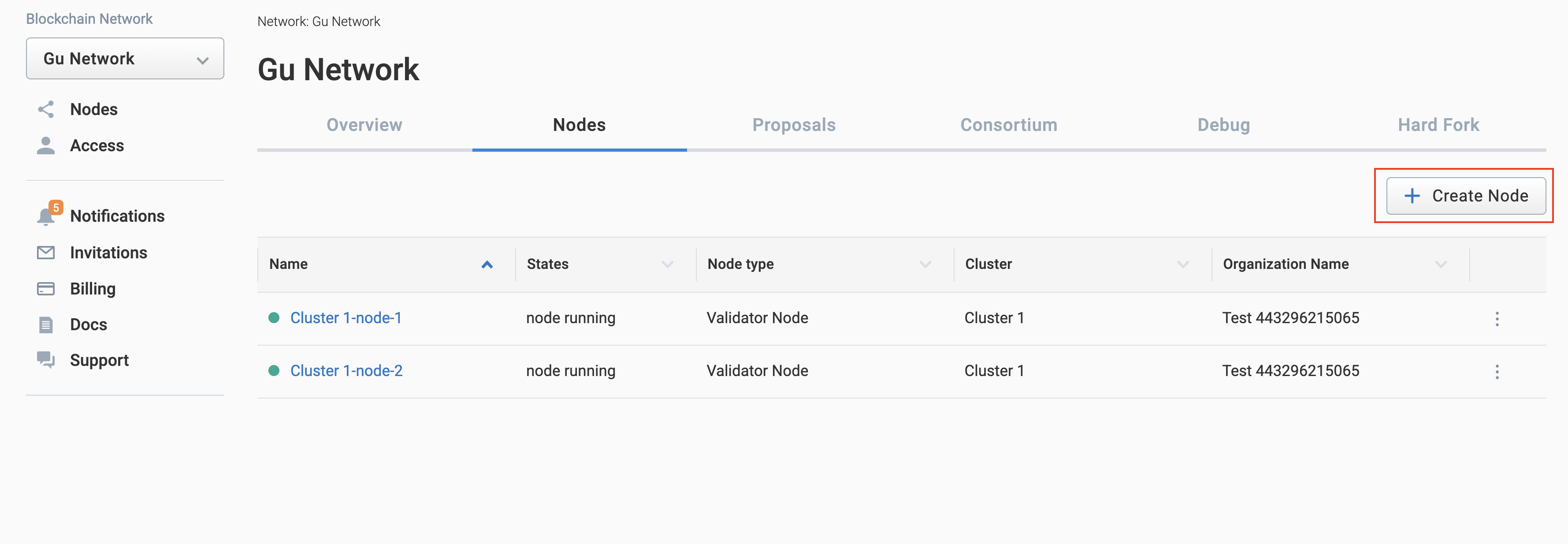 Create Node | G.U. Blockchain Cloud Docs