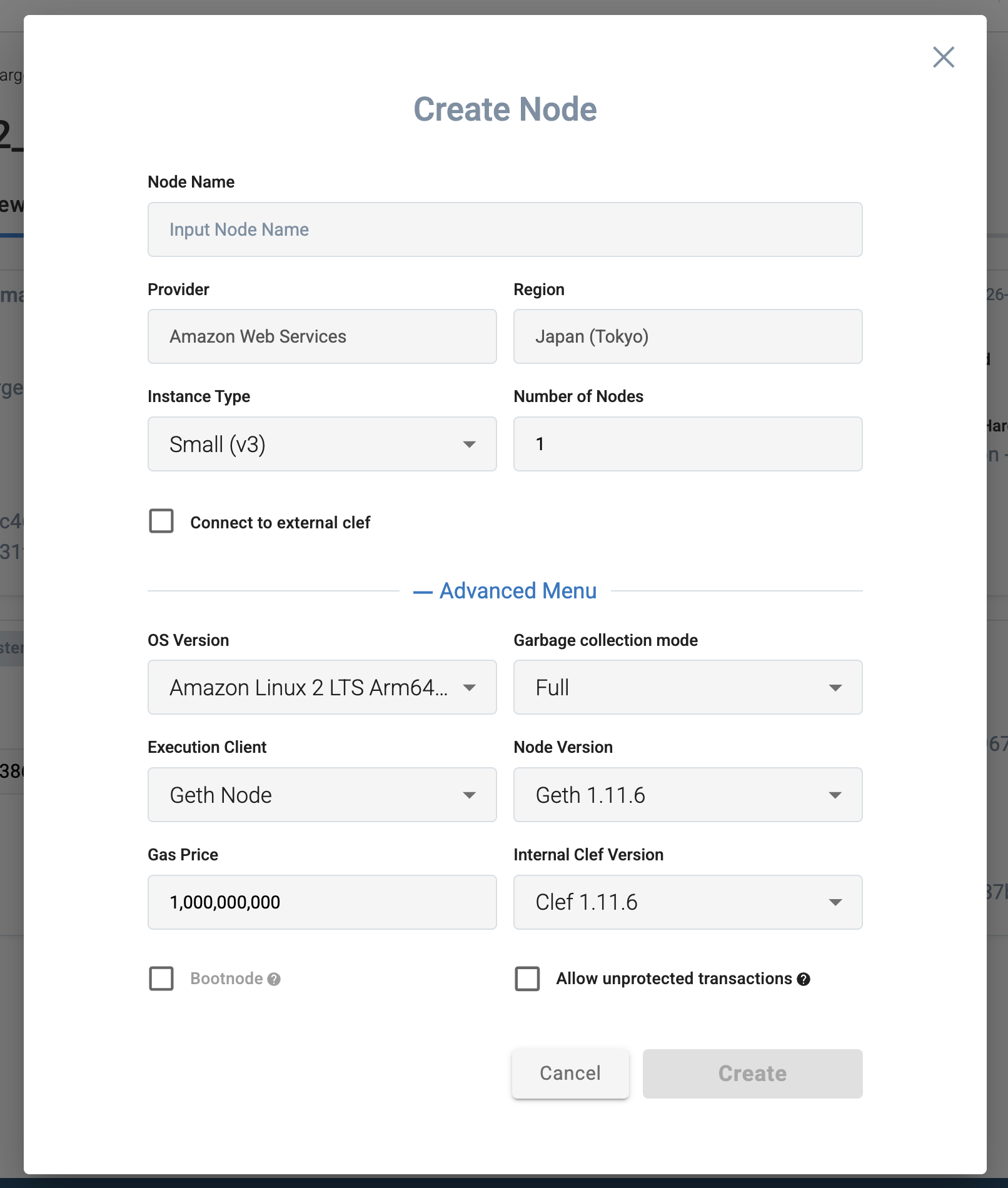 Create Node | G.U. Blockchain Cloud Docs